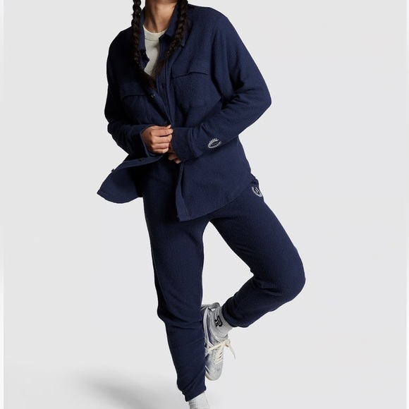 Victoria’s Secret PINK Reverse Fleece Shacket Midnight Navy Blue Medium - Picture 3 of 13